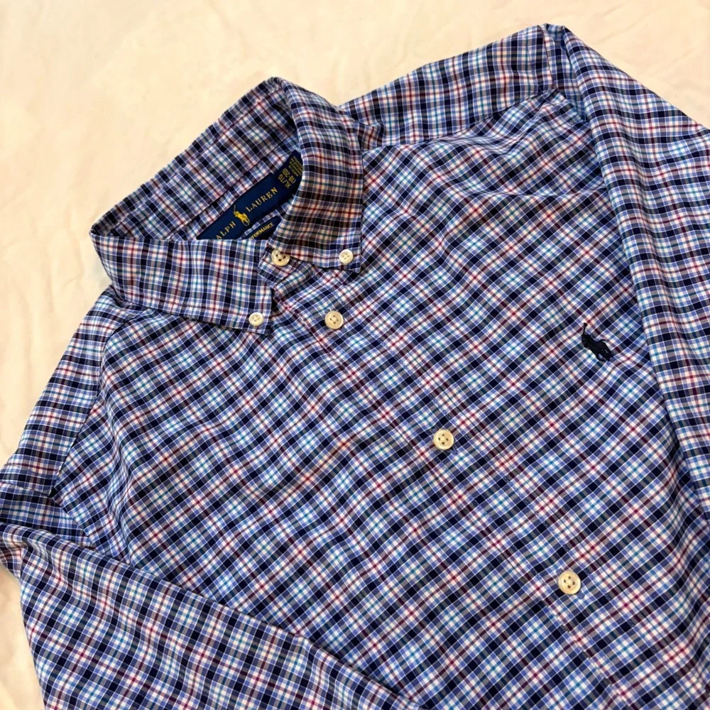 Polo‎ Ralph Lauren Performance Boys XL 18-20 Blue Purple Plaid Button Down Shirt